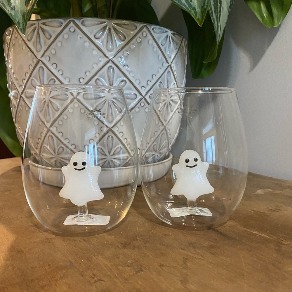 Stemless Wineglass Halloween Ghosts
